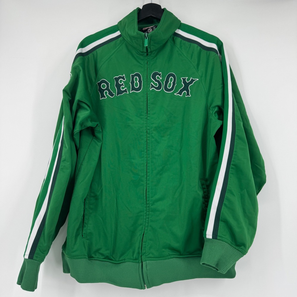 Stitches Boston Red Sox Green Track Jacket Mens Medium MLB Full Zip St Patricks